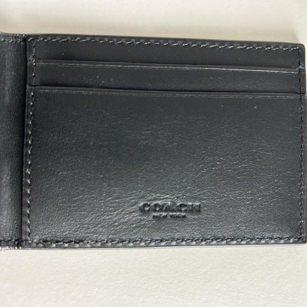 Coach Men's Signature Debossed Leather ID Wallet Black Card Cas - Picture 4 of 6